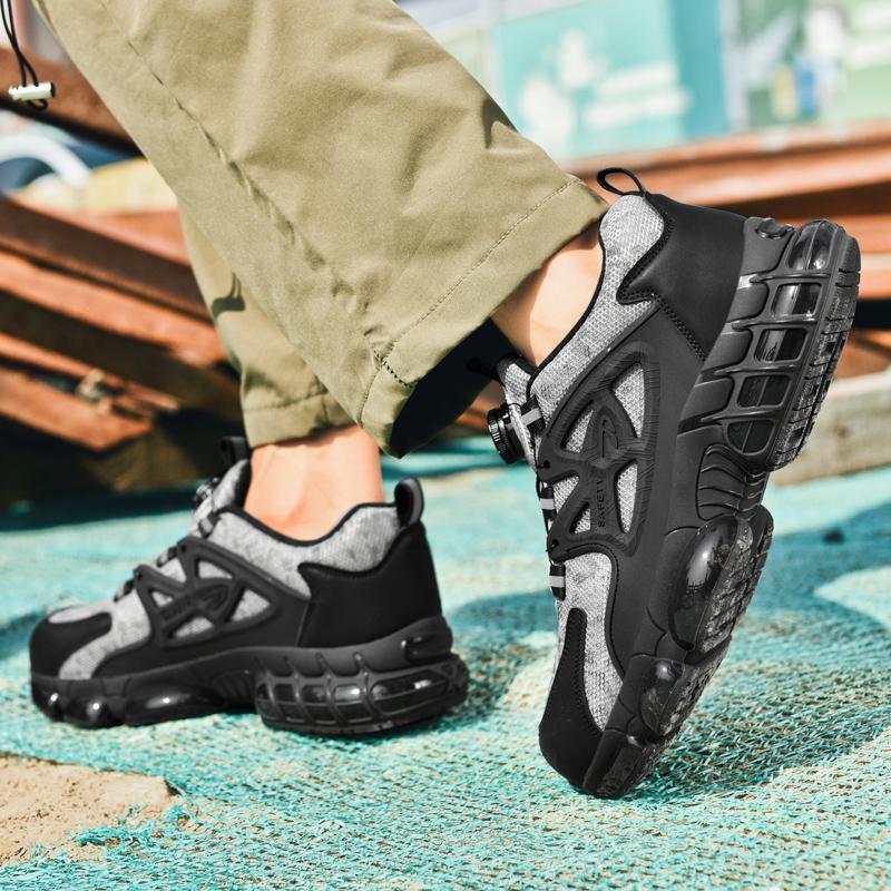 Anti-slip Safety Shoes Men Rotary Button Safety Shoes for Men Work Shoes Anti-smash Men's Sports Shoes Safety Pro