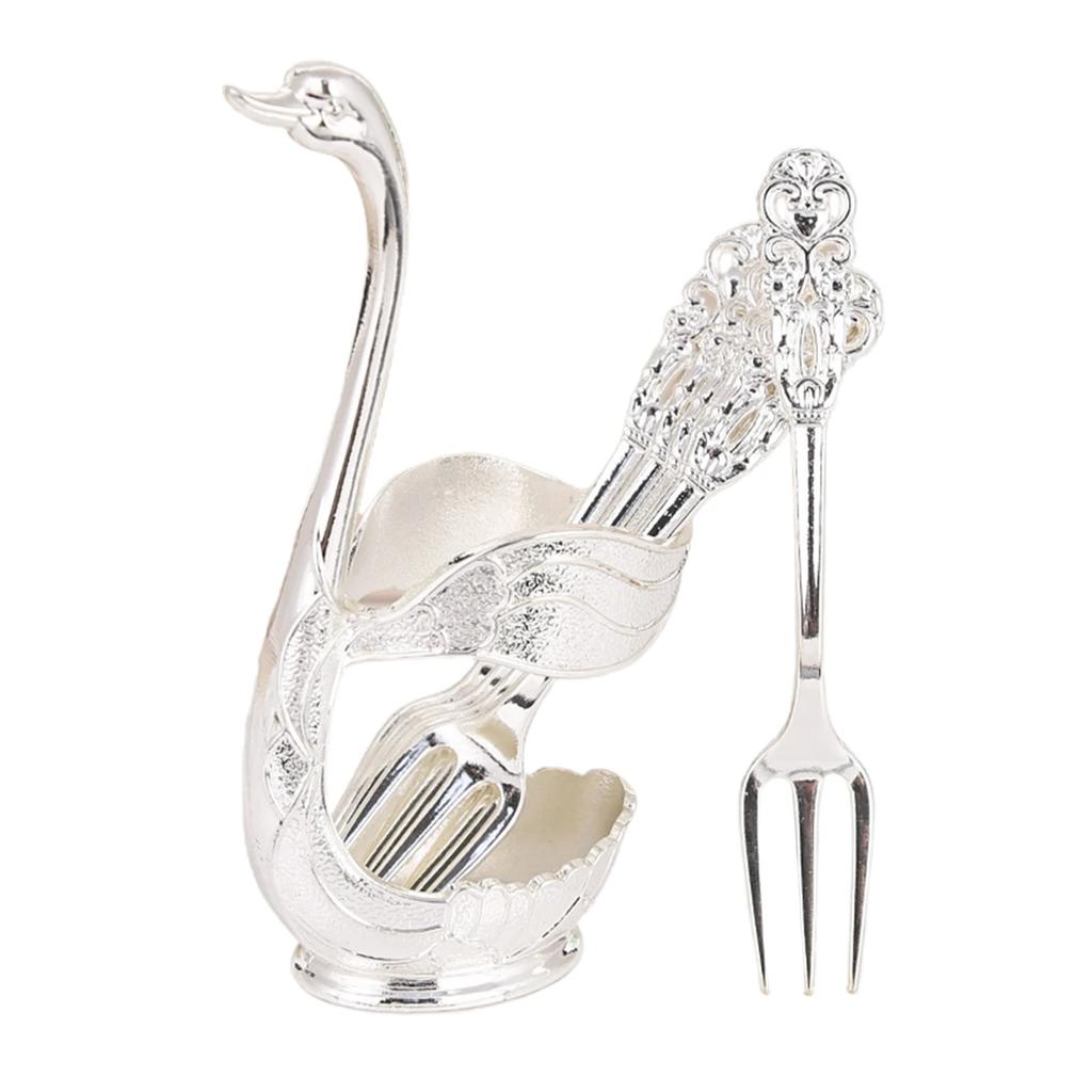 6pcs For Swan Fork and Spoon Set with Decorative Holder for Home Use Dining Office Receptions Parties and Outdoor Picnics
