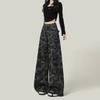 American retro camouflage wide-leg jeans women's autumn 2025 new loose straight high-waisted large-size tooling pants