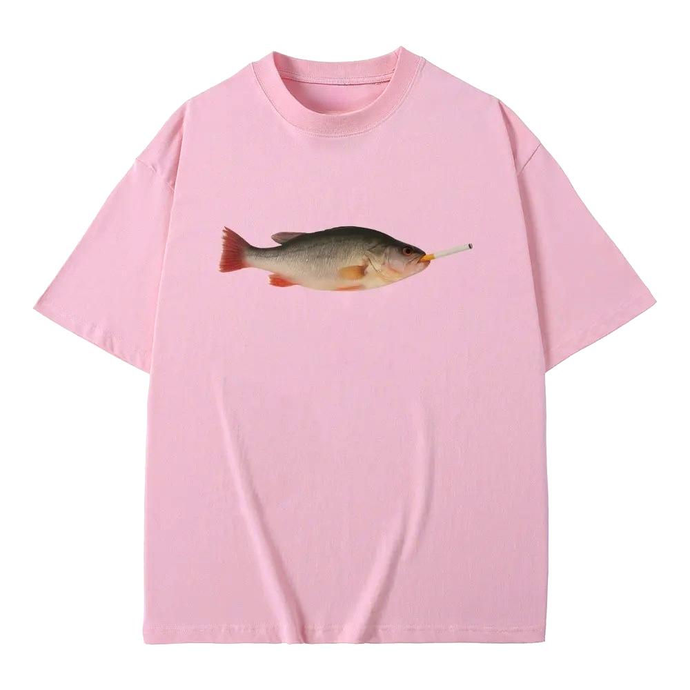 Fish Smoking Funny Vertebrata Printed Lovers Meme Tshirts Women Casual Vintage Women Short Sleeve Tshirt Causal Clothing