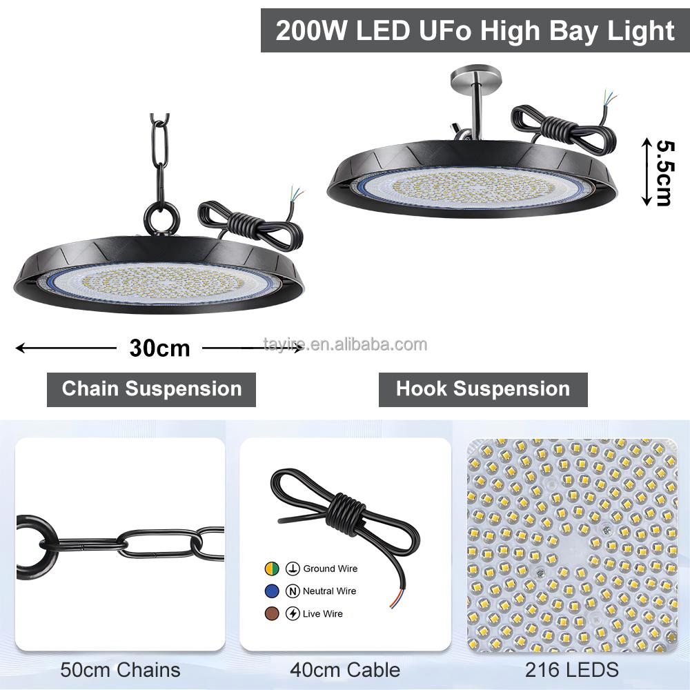 UFO LED High Bay Light 100W 200W 300W EU Stock 220V Waterproof Lamp for Workshop Stadium Supermarket Warehouse Garage Parking