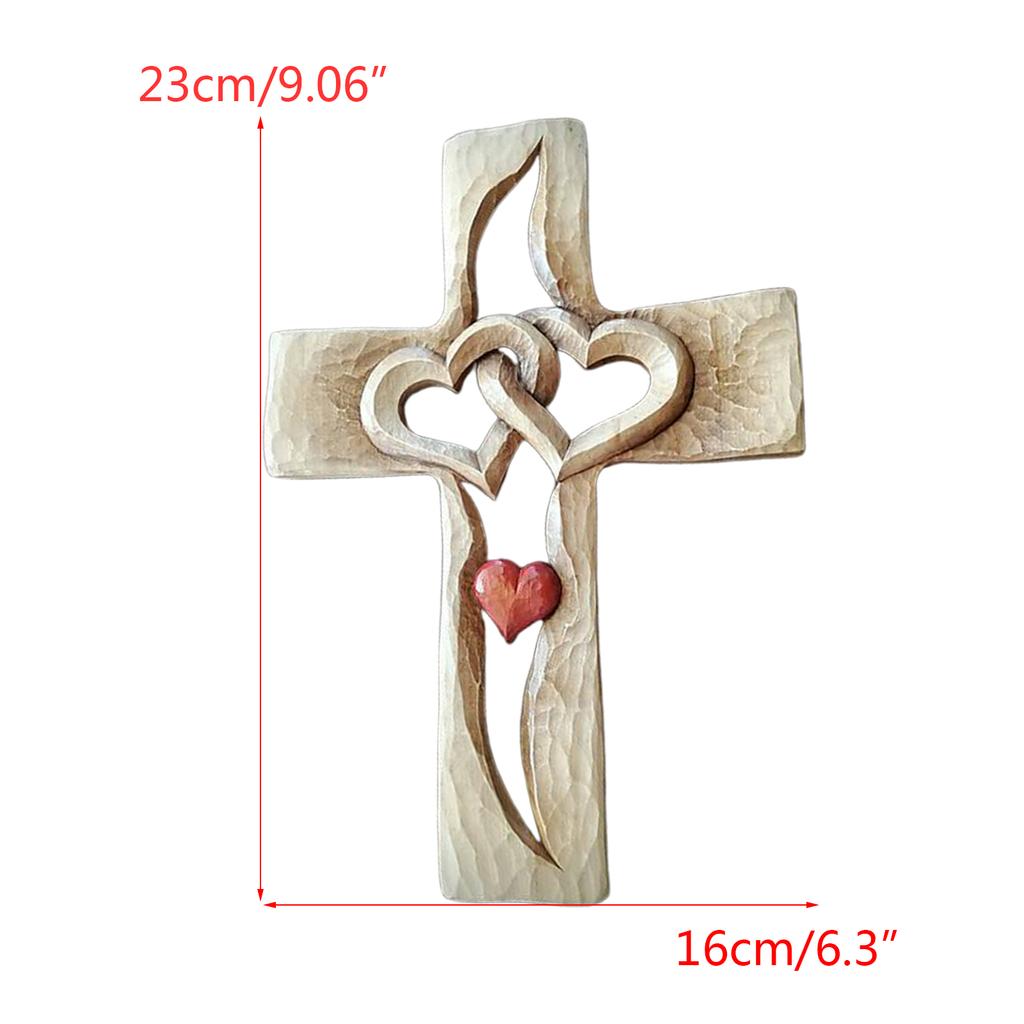 Holzschnitzerei Kreuzfigur Verschlungene Herzen Wandtischkreuz Heimdekorationen Stehendes Kruzifix Kirche Religiöses Geschenk