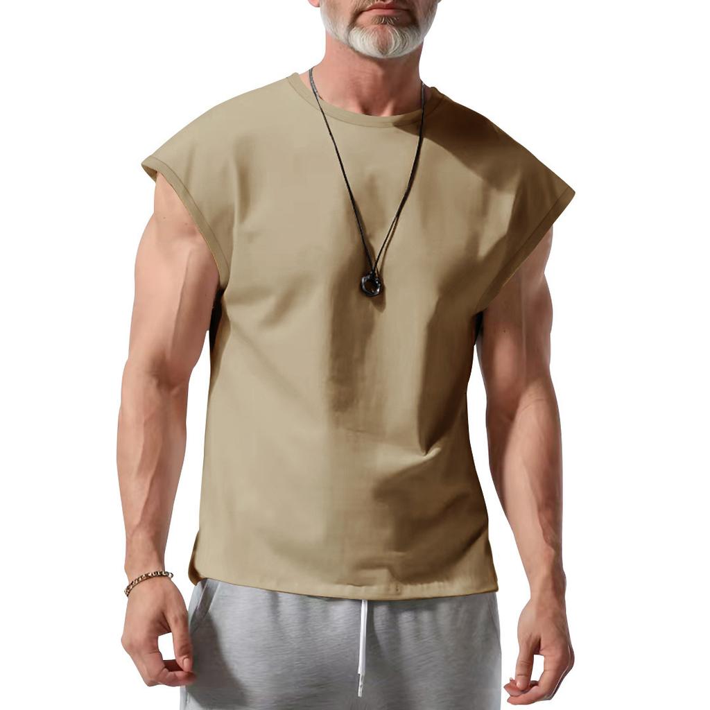 Herr sommar ny ärmlös t-shirt ungdom casual lös enfärgad tunn väst t-shirt herr