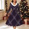 Women Floral Print Midi Dress, Long Sleeve V‑Neck Furry Trim A‑Line Party Dress, Christmas Limited Edition