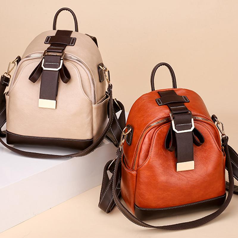 Vintage Backpack For Women High Quality PU Leather School Bag Large Capacity Travel Rucksack
