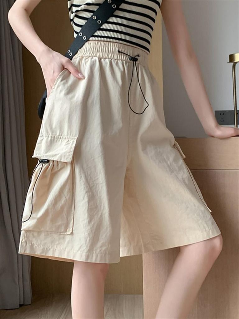Solid Breathable Shorts Summer Women Lightweight Drawstring Basketball Sports Fitness Large Middle Pants