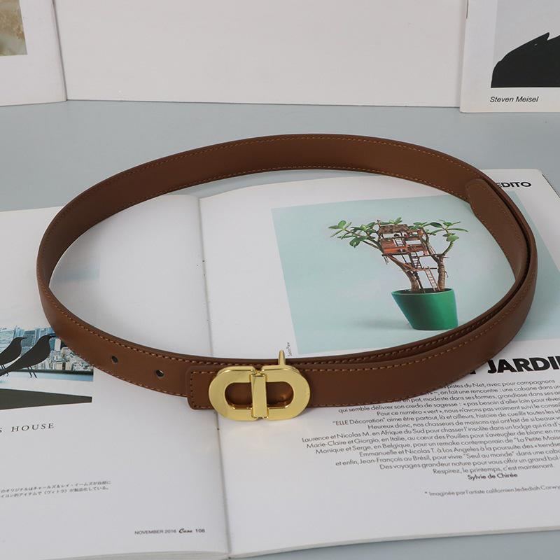 Genuine Leather Cowhide Belt with Retro CD Buckle for Women