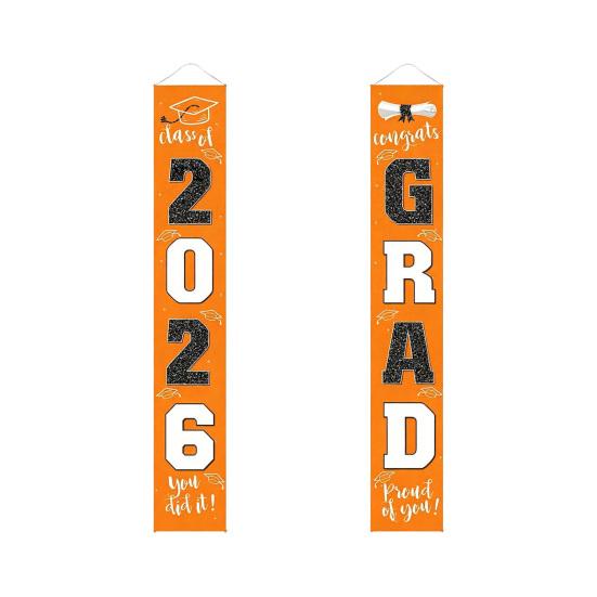 

1 Pair 2026 Graduation Decoration Class of 2026 Congrats Grad Door Sign Indoor Outdoor Front Door Porch Hanging Banner for Graduation Party Supplies I