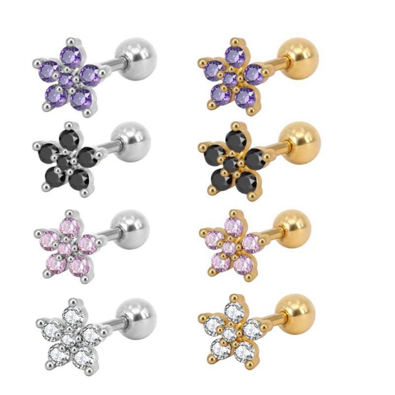 1Pc Women Cubic Zirconia Flower Ear Stud Earring Piercing Cartilage Jewelry Gift