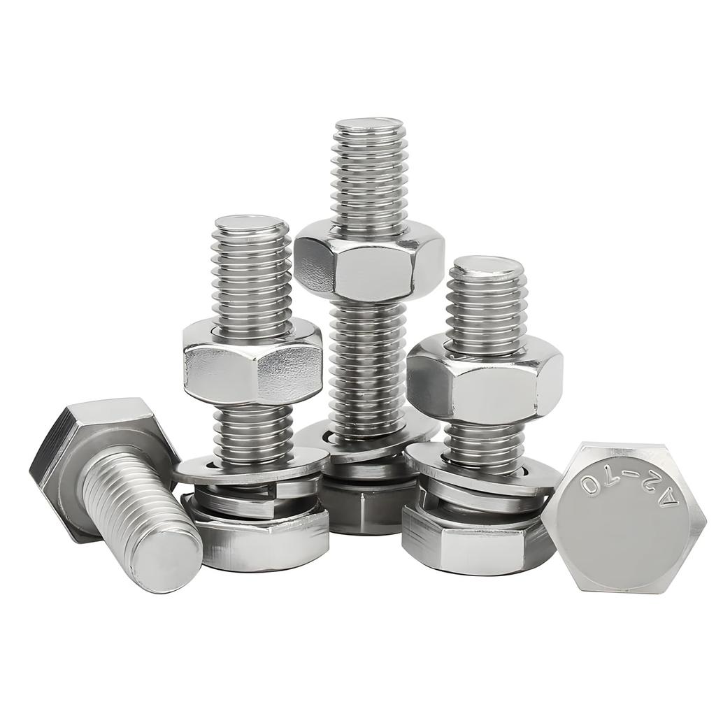Stainless Steel M8 Hex Fully Hex Thread Flat Lock Washers Kit Bolts, Threaded, Bolts, Nuts, (M8x20mm, 10-Pack)