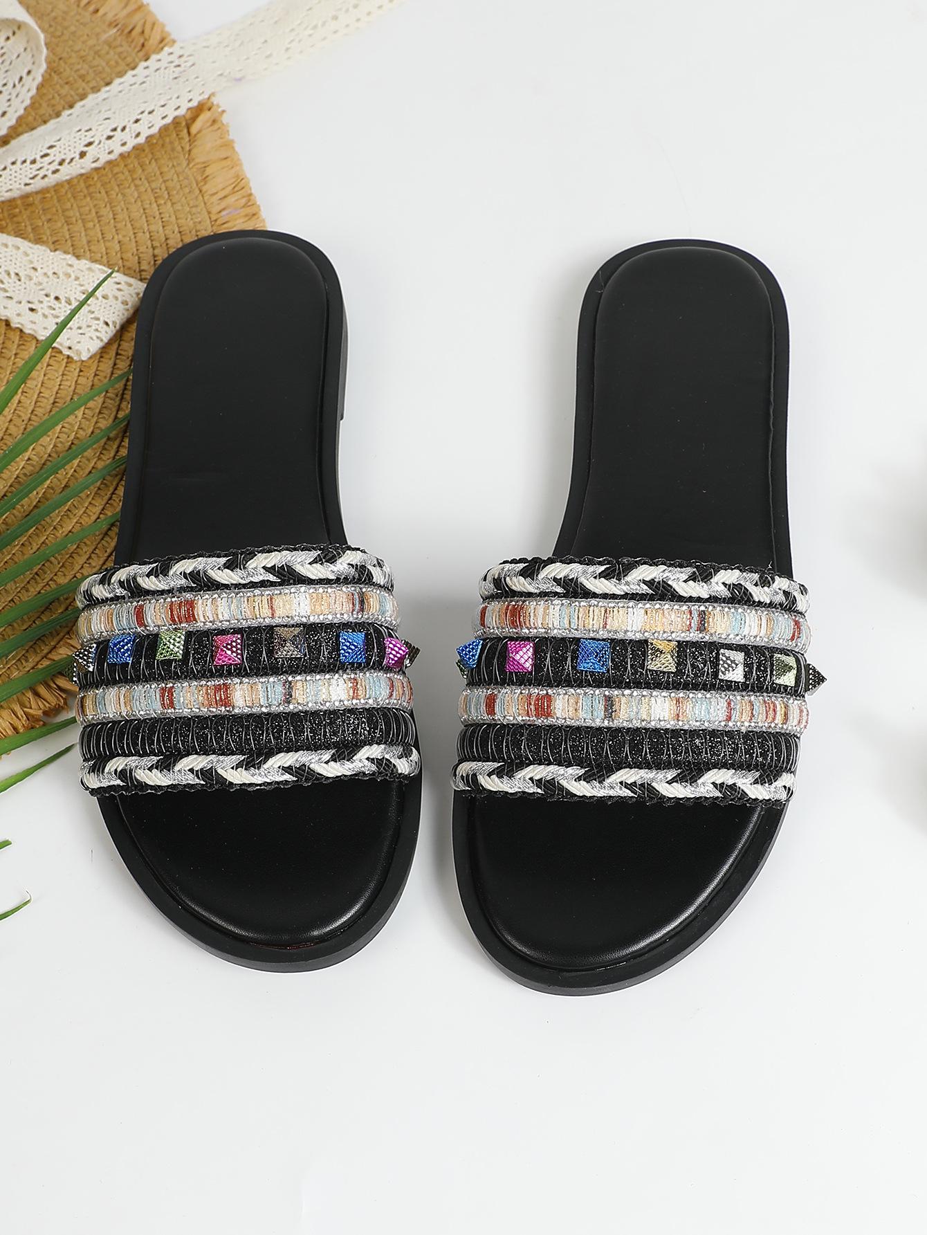 2025 Summer Women s Ethnic Woven Strap Slippers - Fashionable, Casual, Comfortable Flat Bottom 36