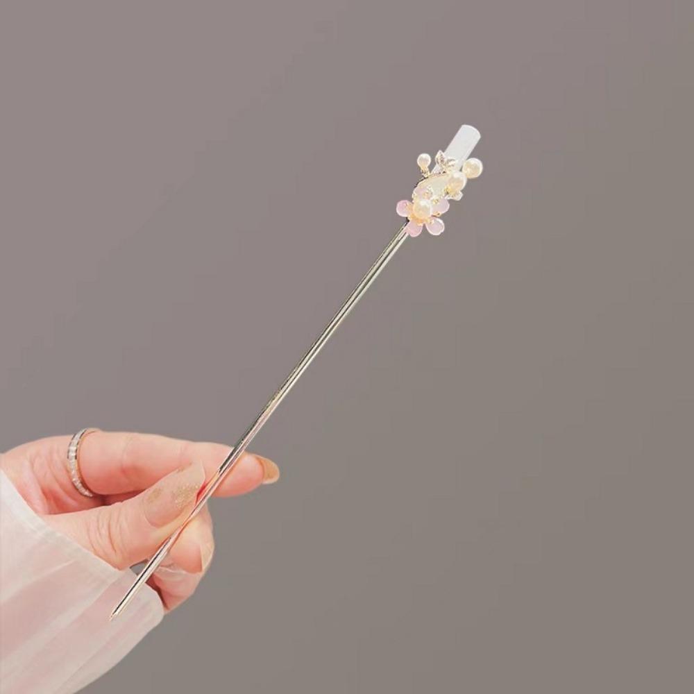 1pc Vintage Cherry Blossom Pearl Hairpin Minimalist Braided Bun Pin for Women Versatile Retro Hair Jewelry with Luxe Elegance
