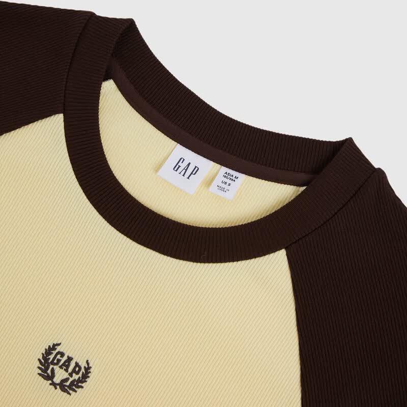 GAP Women's Embroidered Logo Contrast Raglan Slim Knit Long Sleeve Top