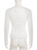 Spicy Girl Mesh Patchwork White Two-Piece Style Ruffle Trim Sheer Long Sleeve Top