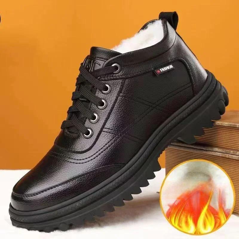 

Мужские зимние повседневные сноубутсы тренд толстая подошва хлопковая обувь уличные мужские кожаные ботинки универсальные мужские ботинки Homme Botas 44 чёрный