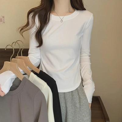 Tricou din bumbac cu mânecă lungă, mărime plus, pentru femei - căptușit cu fleece, croială slim, ideal pentru primăvară și toamnă