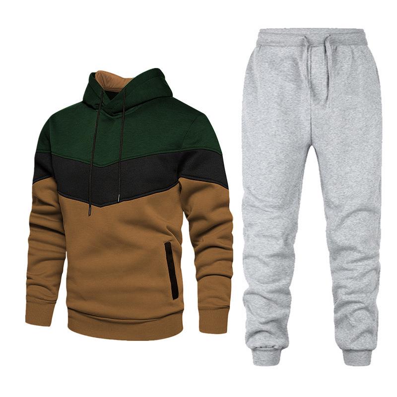 Men's 2021 Fashion Tracksuit: Long Sleeve Hooded Jacket & Pants Set for Spring/Autumn