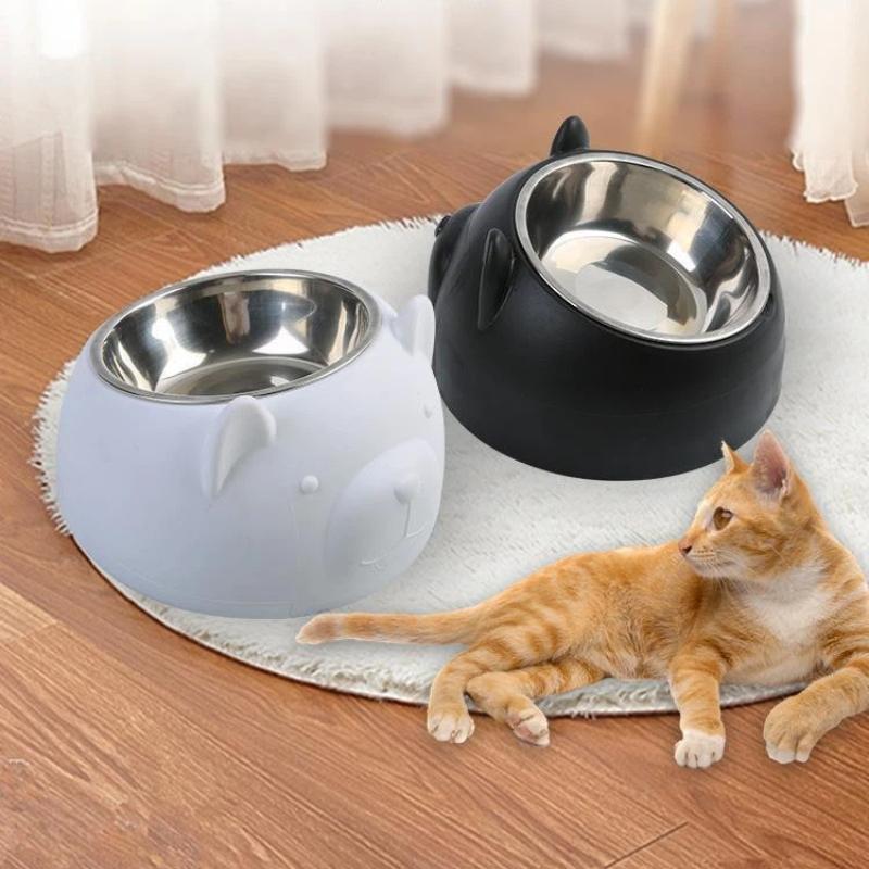 Cat Ear Shaped Elevated Stainless Steel Pet Bowl Non-Slip Scratch Resistant Feeder for Small Cat Dog Food Water