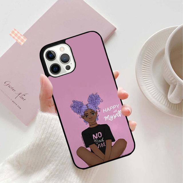 Afro Black Girl Phone Case Back Cover for iPhone 17 Air 16 15 14 13 11 12 Pro Max Plus Shell Coque