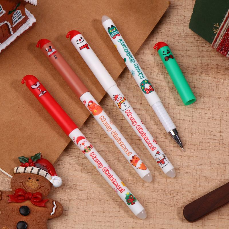 4Pcs Cartoon Christmas Santa Claus Snowman Elk Erasable Gel Pen Cute 0.5Mm Blue/Black Ink Signature Pens School Supplies
