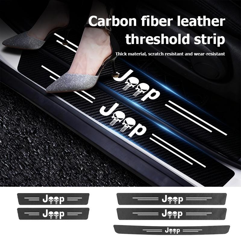 AKI2 Car Interior Door Sill Strip Carbon Anti-Scratch Protector Sticker For Jeep Compass Renegade Cherokee Wrangler JK Patriot
