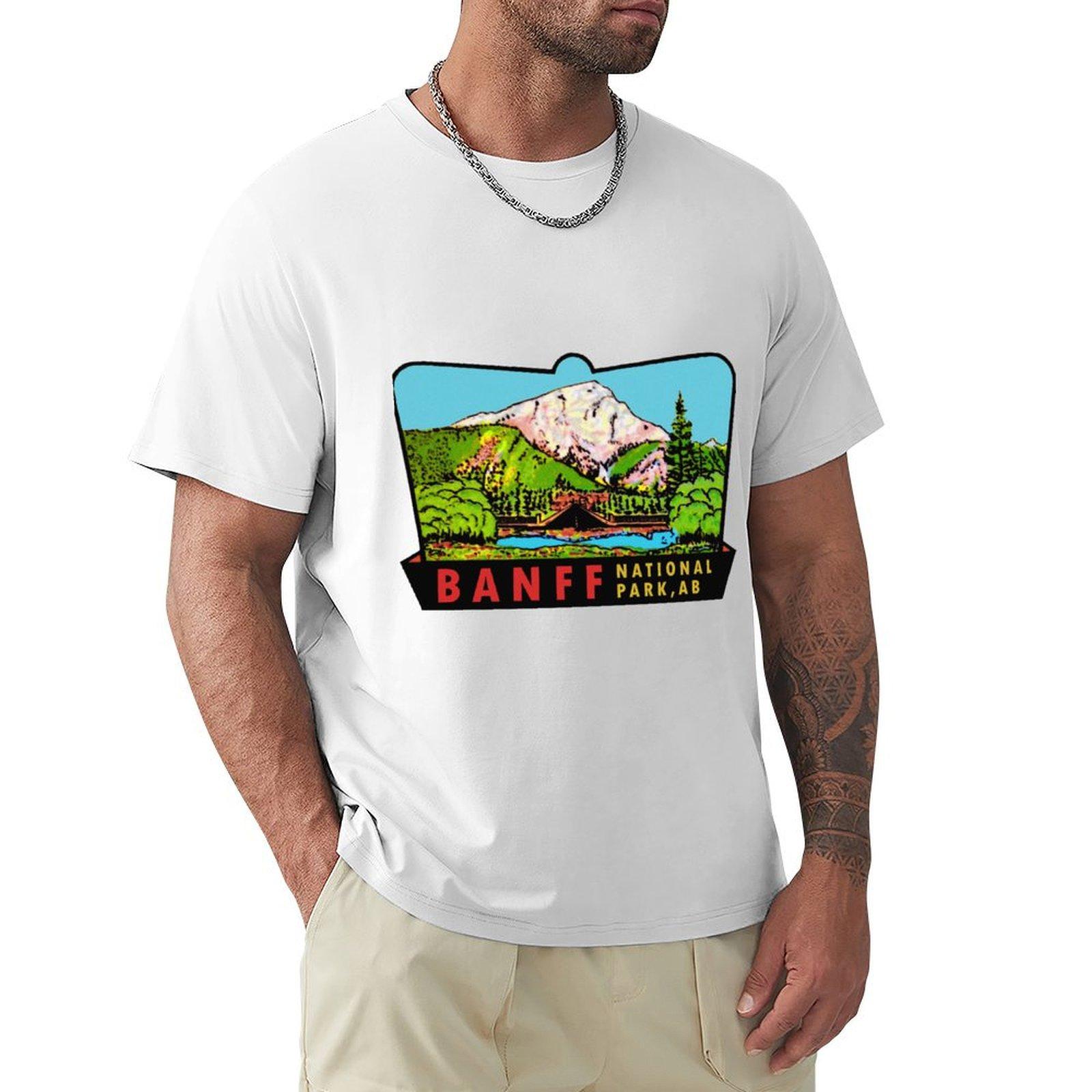 Banff Alberta Canada National Park Vintage Travel Decal Tshirt Minimalist Plain Crew Neck Tshirt S