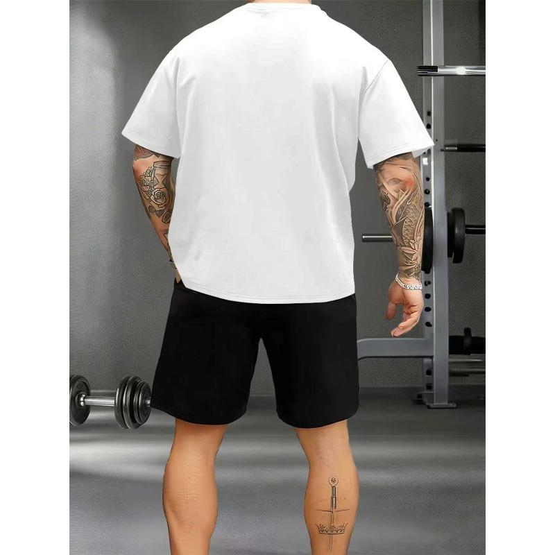 European Size Men's Summer T-Shirt  , Barber Pattern Element Versatile  Outfit, Casual Short Sleeve Top, Trendy Leisure Sportswear