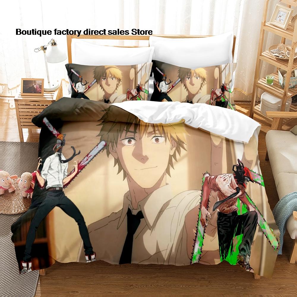3Pcs Chainsaw Man Denji Anime Bedding Set 3D Print Shonen Manga Duvet Cover Pillowcases for Teens Fans Room Decor Gift Bed linen