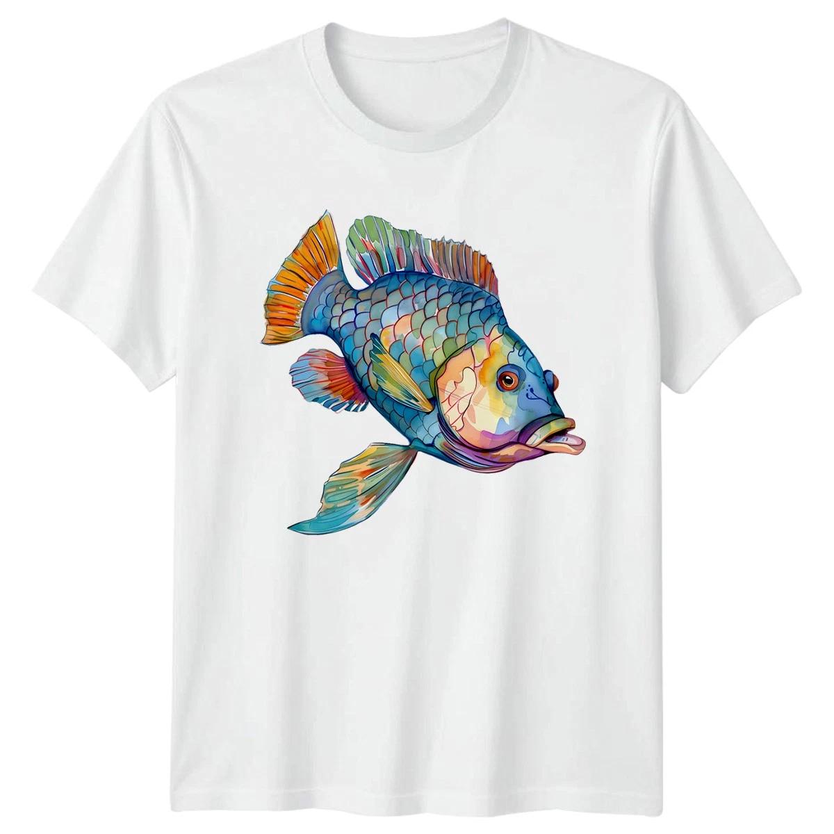 Watercolor Fish Animals Graphic Mens T-Shirt Womens Tee Aquatic Top L