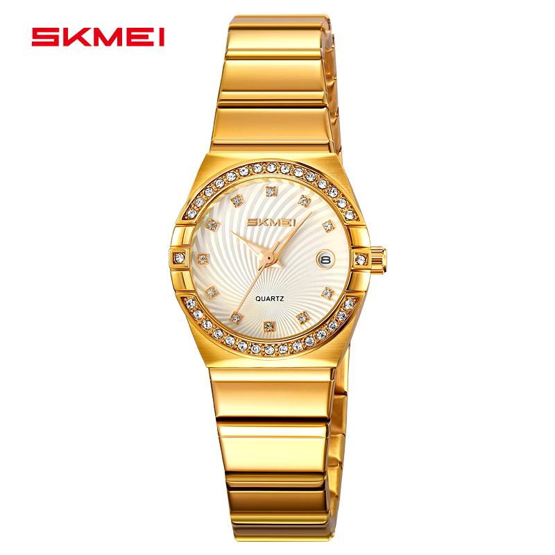 SKMEI 2342 Women's Quartz Watch Elegant Stainless Steel Band Crystal Accents Classy Style for Daily Wear Date Display Wristwatch