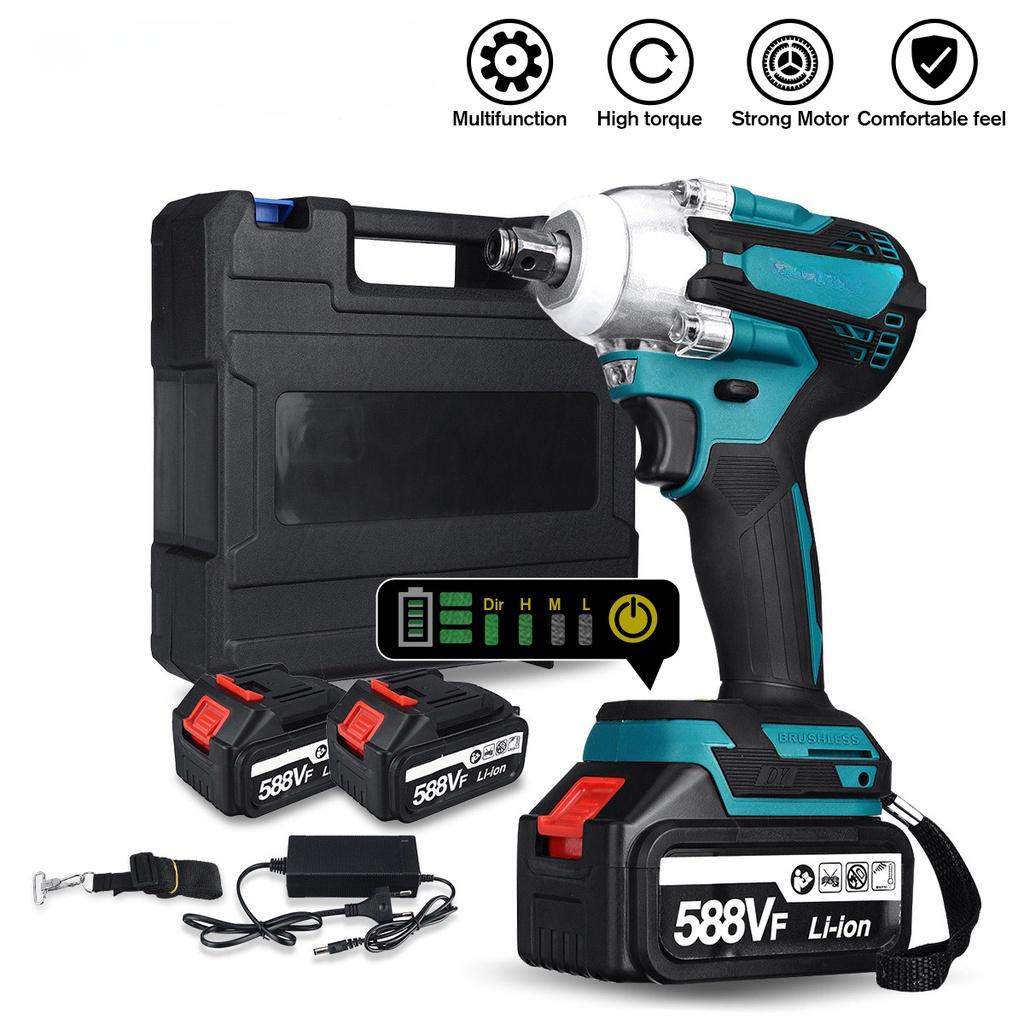 588V Upgrade 4 Speed Cordless Brushless Electric Impact Wrench 1/2inches Rechargeable Wrench Power Tools with 1/2PCS Battery