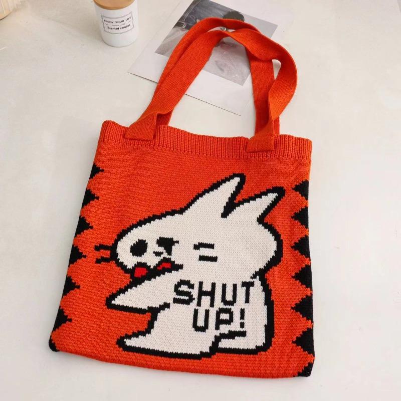 Lazy wind shoulder knitted women s bag happy duck satchel knitted jacquard woven shopping leisure bag