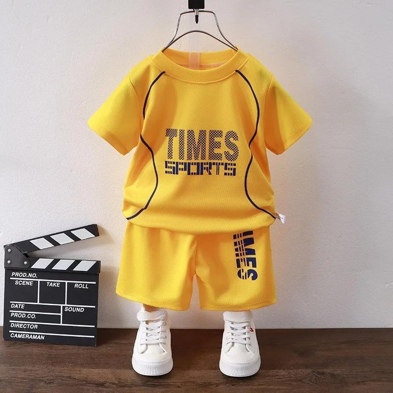 Children's Set Boys' Summer Korean Version Letter Printed Quick Drying Short Sleeved Shorts Sports