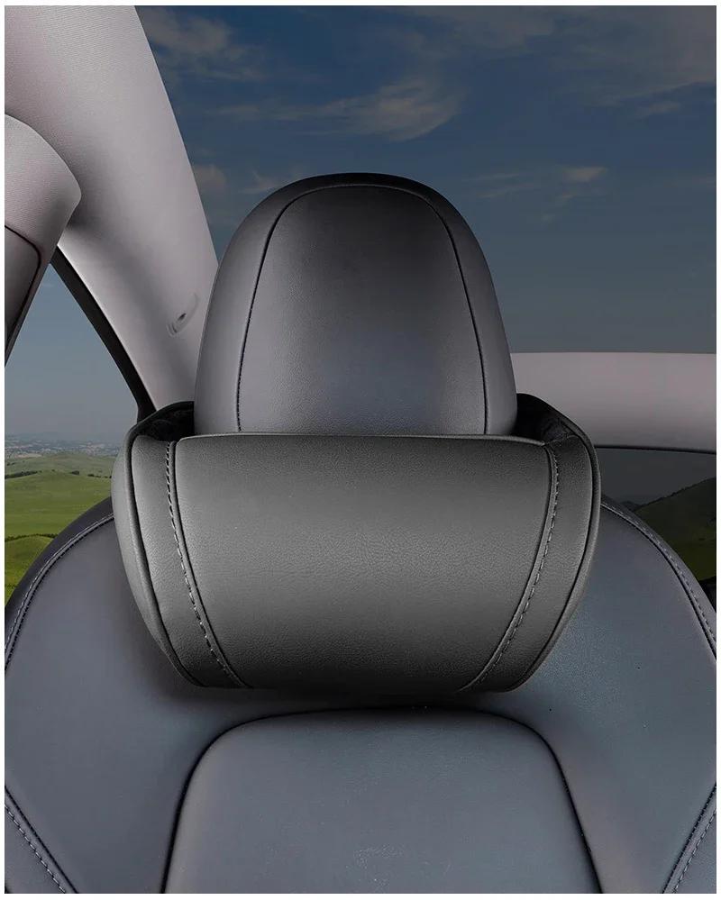 Car Neck Pillow Both Side Pu Leather Headrest Pillow Automobile Seat Neck Rest Seat Head Support Pillow Used For Tesla Model Y 3