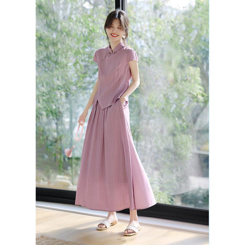 XWI Women s New Chinese Style Pankou Shirt & Skirt Set L