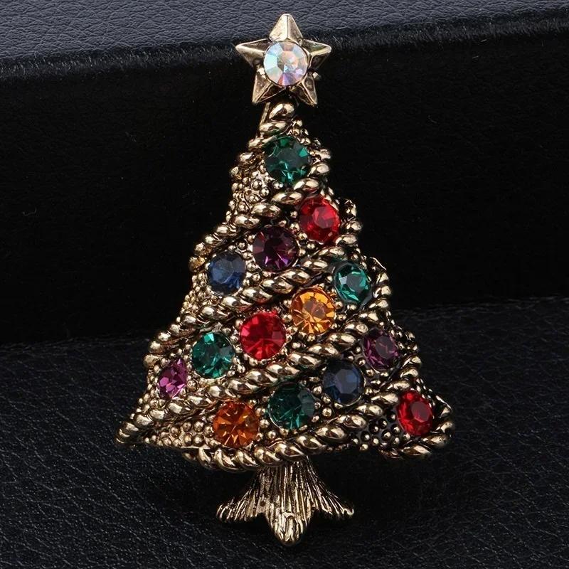 New Christmas Tree Brooches For Women Vintage Multi-Colored Christmas Tree Rhinestone Brooch Pin Wedding Party Jewelry