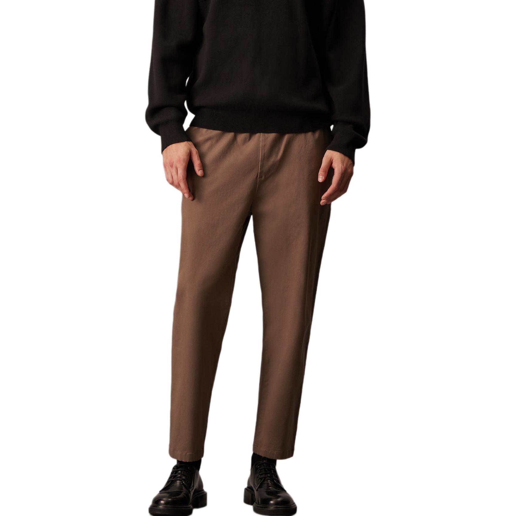 

Calvin Klein Minimalist Comfortable Versatile Slim Fit Drawstring Twill Casual Pants Men bottoms Brown J326962-PBX M