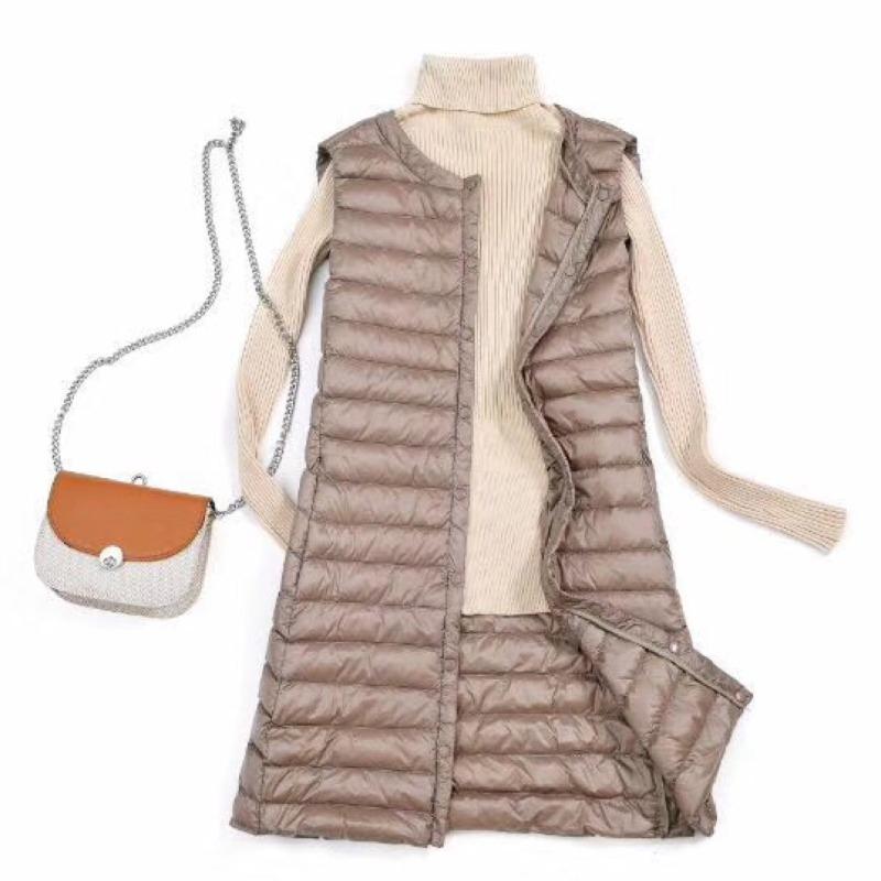 Down vest women's medium and long, thin loose and light hooded vest jacket