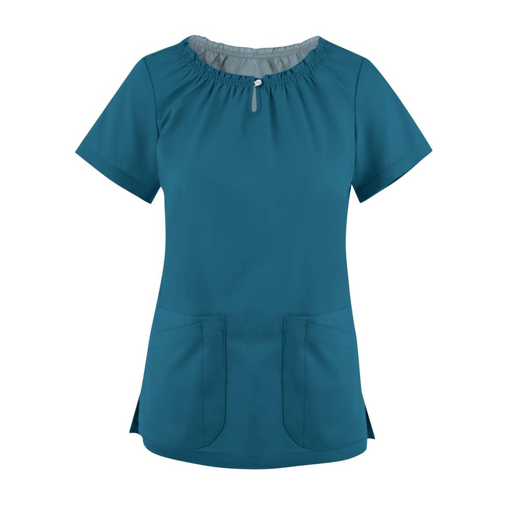 Women's Summer Lace Collar Short Sleeve Tops Quick Dry Workwear With Pockets