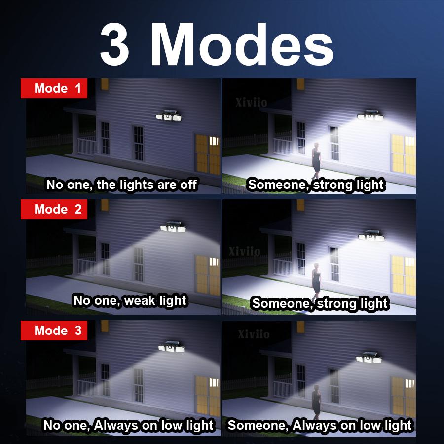 Super Bright Outdoor Solar Lights Motion Sensor Solar Lamp 3 Adjustable Lamp Heads Waterproof Solar Power Wall Garden Lantern