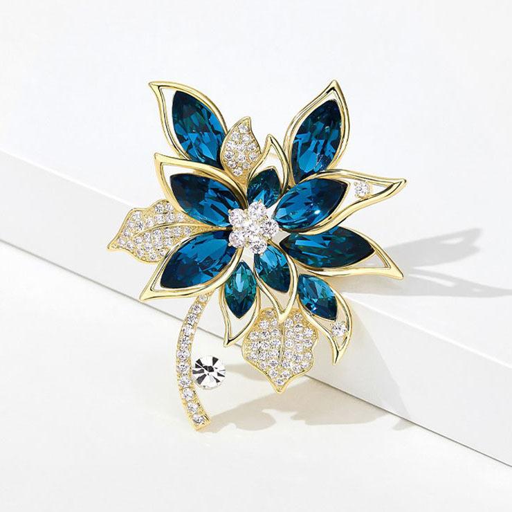 Elegant Hibiscus Flower Brooch, High-end Women's Retro Crystal Flower Brooch, Niche Design Sense Brooch