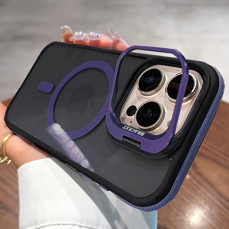 Black Transparent For Magsafe Bicolor Magnetic Case For iPhone 16 15 14 13 12 11 Pro Max Plus Stand Translucency Cover