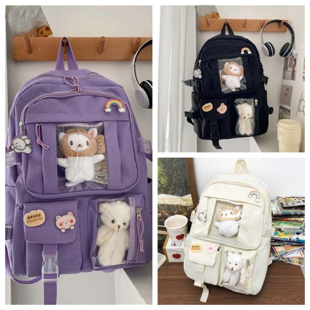 Solid Color Students School Bag Durable Large Capacity Daypack Nylon Ita Backpack  School