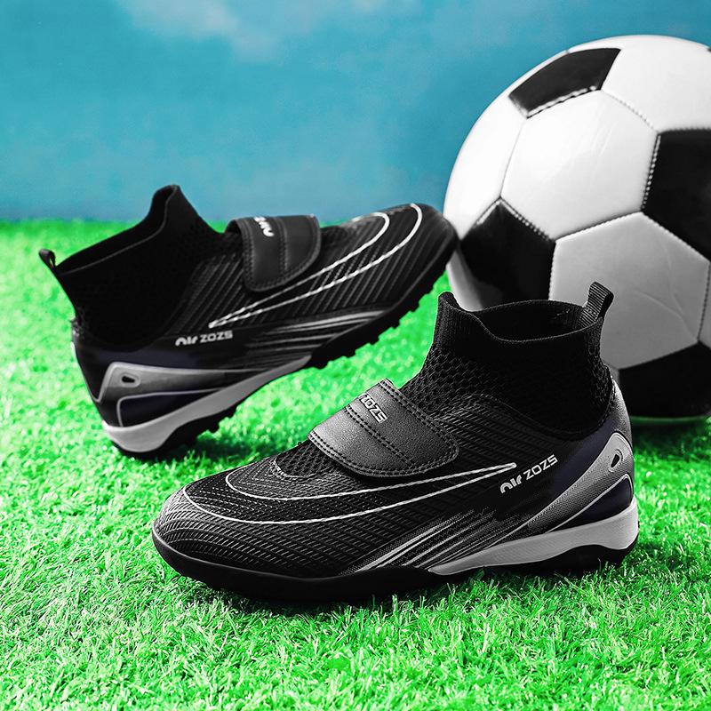 

Новые кожаные детские футбольные бутсы с высоким верхом и липучками 2025 года с шипами для юных учеников 39