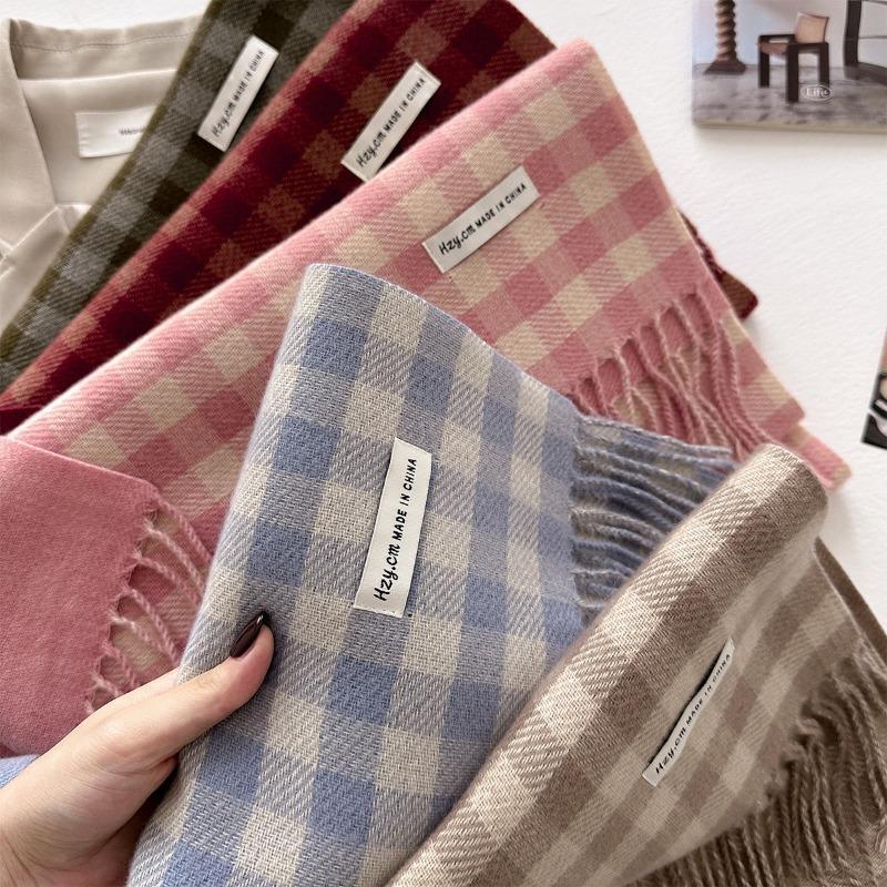Autumn and Winter New Imitation Cashmere Plaid Scarf Women's Wind Thickened Warm Scarf Versatile Fringed Shawl