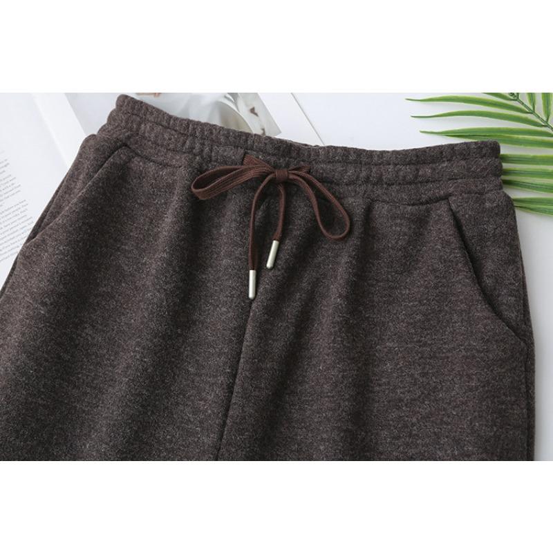 Plus Size Women Thickened Fleece Warm Straight Long Woolen Pants