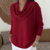 Pull chaud d'hiver pour femme à col châle - Haut pull-over à manches longues de couleur unie avec col montant, blouse décontractée confortable pour l'automne/hiver