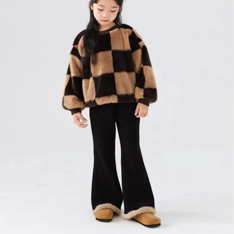Thick Warm Bell Bottom Pants Winter Girls Fleece Lined Slim Fit Trousers Autumn Kids Fashion Trendy Trousers Children Clothing
