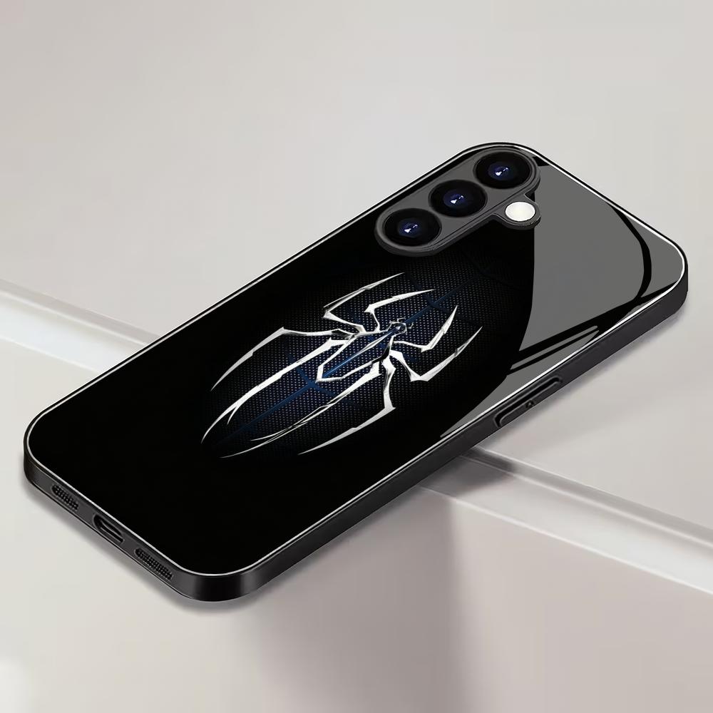 Spider pattern black glass phone case suitable for Samsung Galaxy S26 S25 S24 S23 S22 S20 FE/Ultra/Plus anti fall back cover