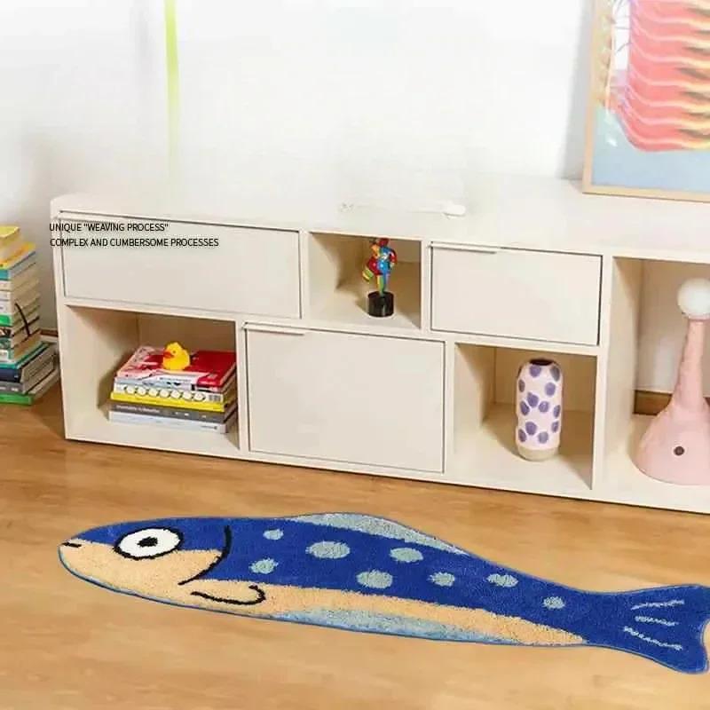 Creative Salted Fish Rug Warmth-Retaining, Non-Slip Entrance Hallway Doormat Bedside Rug for Bedroom Home Decor